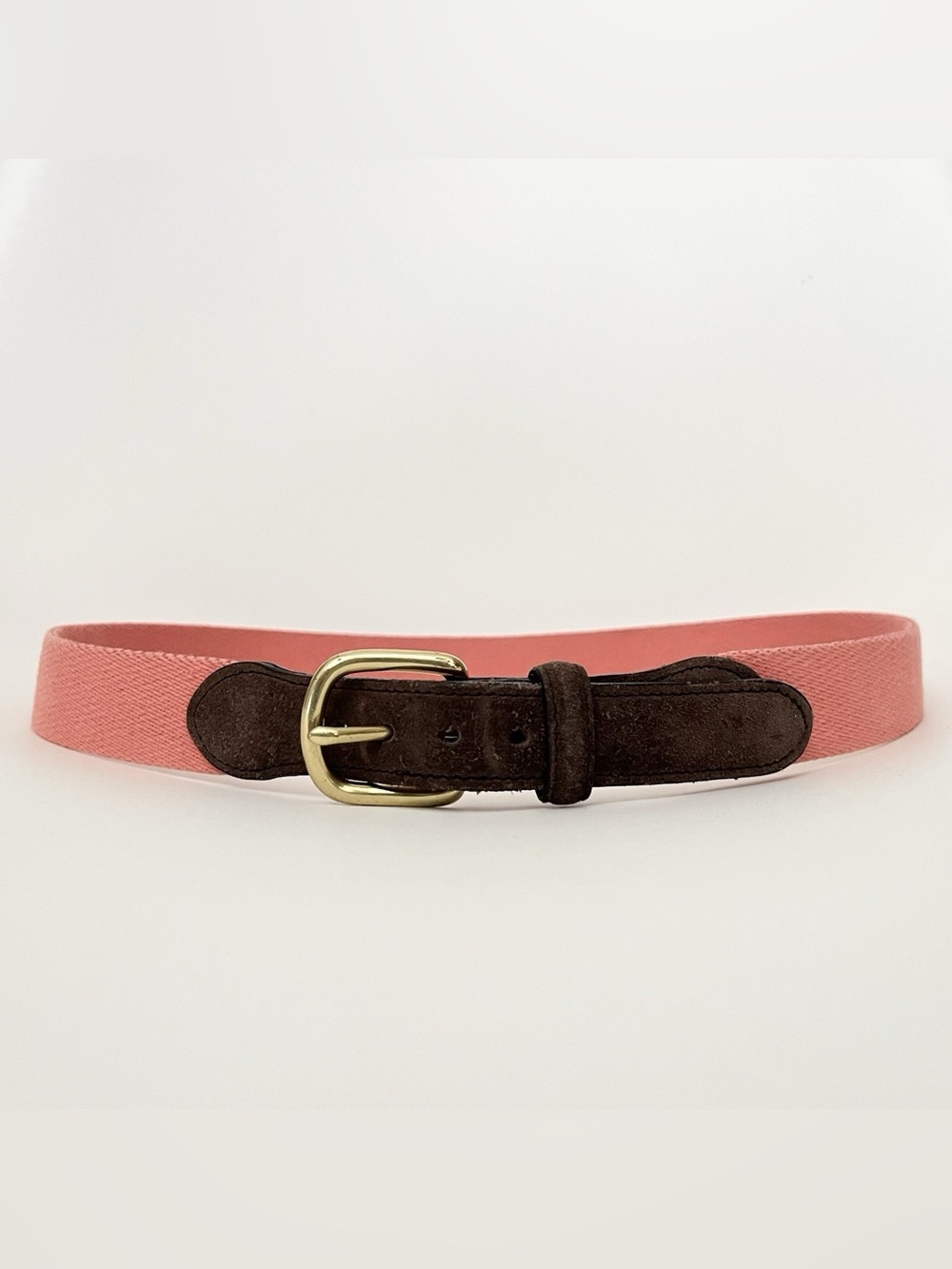 Matt Singer Men's Brown Suede Tip Belt Salmon Canvas Solid Brass Buckle Size 34